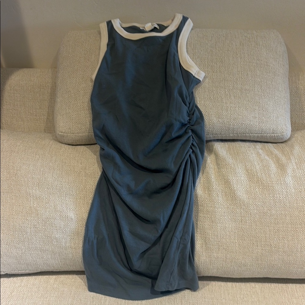 Treasure & Bond Asymmetrical Ruched Blue Midi Dress